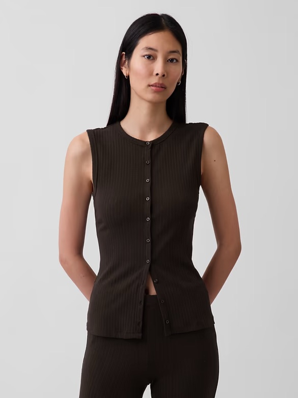 Old Navy Black Ribbed Button-Front Sleeveless Top
